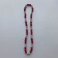 Red and silver Shamballa rhinestone clay bead necklace detail, elastic beaded fashion accessory. - Shamballa Style (p5662) / 10mm Beads, Approx 56 Beads, 54cm, 5 Rows of Rhinestones / Red and Silver