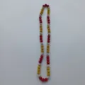 Detailed view of the Shamballa crystal clay bead necklace with colorful rhinestone elements. - 10mm Beads, 5 Rows (54cm) / Red Gold Silver Mix (86)