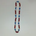 Red and silver rhinestone bead necklace with blue cross charms for daily wear detail view - 10mm Beads, approx. 56 Beads, 54cm, 5 Rows / Color 87
