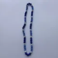 Blue and silver crystal rhinestone shamballa bead necklace detailed display showcasing sparkle. - 10mm Beads, Approx 56 Beads, 54cm, 5 Rows of Rhinestones / Blue and White (94)
