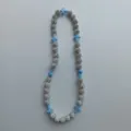Sparkling Shamballa rhinestone bead necklace with light blue cross charms for daily fashion wear. - 10mm Beads, Approx 56 Beads, 54cm, 5 Rows of Rhinestones / Silver with Light Blue Cross (97)