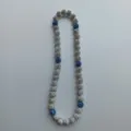 Sparkling crystal clay rhinestone shamballa bead necklace fashion jewelry accessory item - 10mm Beads, Approx 56 Beads, 54cm, 5 Rows of Rhinestones / Silver and Blue (98)