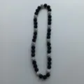 Black and silver crystal clay bead necklace detail showing sparkly shamballa rhinestones. - 10mm Bead, 5 Rows Rhinestone, 54cm / Black and White