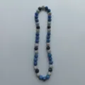 Close up detail view of sparkly blue silver and black rhinestone disco ball beads necklace. - 10mm Bead, 5 Rows Rhinestone, 54cm / Blue Silver Black