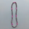 Detailed close-up view of the handmade rhinestone clay bead and pink cross fashion necklace. - 10mm Bead, 5 Rows Rhinestone, 54cm / Pink Silver with Cross
