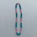 Colorful beaded necklace with blue silver disco balls and pink cross charms for women fashion. - 10mm 5 Rows / Pink Cross Blue Silver Style