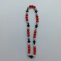 Red black rhinestone cross bead necklace shamballa style elastic beaded jewelry accessory item - 10mm 5 Rows (56 Beads / 54cm) / Red Silver Black Cross Style (117)