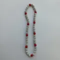 Detailed view of red and silver crystal rhinestone shamballa bead elastic necklace strand. - Elastic Necklace / 10mm Beads, approx. 56 Beads, 54cm, 5 Rows / Red and White (121)