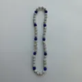 Detail view of shimmering Shamballa rhinestone beaded necklace, sparkling crystal balls. - Elastic Necklace / 10mm Beads, approx. 56 Beads, 54cm, 5 Rows / Blue and White (122)
