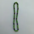 Green and purple rhinestone Shamballa bead necklace detail view, vibrant sparkling sphere design. - Elastic Necklace / 10mm Beads, approx. 56 Beads, 54cm, 5 Rows / Green and Purple Mix (124)