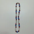 Colorful beaded necklace featuring red silver rhinestone balls and blue cross charms for styling. - 10mm Beads, Approx 56 Beads, 54cm(21.25inch), 5 Rows / 93