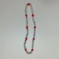 Detailed view of the rhinestone shamballa balls and red cross beads necklace for hip hop style. - 10mm Beads, Approx 56 Beads, 54cm(21.25inch), 5 Rows / 95