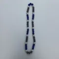 Detail view of Shamballa rhinestone beaded necklace in blue and silver color tones. - 10mm Beads, Approx 56 Beads, 54cm (21.25in), 5 Rows / Style 103