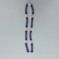Red and blue rhinestone clay bead necklace detail view with white cross pendants, colorful chic styling. - 10mm Beads, Approx 56 Beads, 54cm(21.25inch), 5 Rows / 115