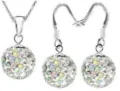 Detail shot of the 10mm AB crystal pave ball pendant necklace and matching dangle earrings set. - AB Color