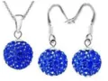 Detail van het ontwerp van blauwe kristallen bal ketting en oorbellen sieradenset. - Donkerblauw