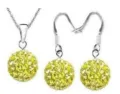 Bright yellow crystal Shamballa ball pendant necklace and matching earrings jewelry set. - Lemon Yellow