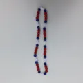 Detailed view of red and blue rhinestone bead necklace featuring white cross charms, close-up. - 10mm Beads, Approx 56 Beads, 54cm(21.25inch), 5 Rows / No.51