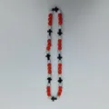 Detailed view of the rhinestone beaded cross necklace, streetwear hip hop style crystal jewelry. - 10mm Beads, Approx 56 Beads, 54cm(21.25inch), 5 Rows / No.54