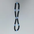 Black beaded necklace with light blue cross charms stylish fashion jewelry accessory for daily wear - 10mm Beads, Approx 56 Beads, 54cm(21.25inch), 5 Rows / 63