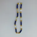 Blue and gold Shamballa rhinestone clay beads necklace with silver crosses detailed view. - 10mm Beads, Approx 56 Beads, 54cm(21.25inch), 5 Rows / 64