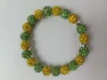 Green yellow rhinestone Shamballa bracelet detail view, crystal beaded elastic jewelry - No. 29