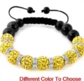 Kristalen Shamballa Armband 10mm Strass Pave Bal Zwarte Koord Verstelbaar Dames Sieraden - Geel