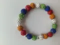 Colorful 10mm rhinestone clay ball stretch Shamballa bracelet detail view, fashion jewelry. - Size 15