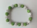 Shamballa style crystal beaded bracelet with green and white pave rhinestone round balls. - Size 13
