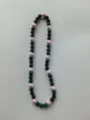 Baseball themed Shambhala necklace featuring green and black rhinestone beads on white. - 181 / Approx. 44 Beads, Approx. 51cm (20 Inches)