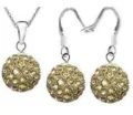 Crystal Shamballa pave ball necklace and earrings jewelry set in silver tone finish. - Crystal Yellow