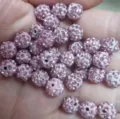 10mm Light Pink Rhinestone Clay Shamballa Beads Dual Hole Loose Beads for DIY Bracelets - Light Pink