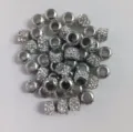 Cuentas de agujero grande de barril de metal con diamantes de imitación de de 7x9mm. - 3 Filas / Blanco