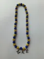 Blue and gold 12mm rhinestone Shamballa necklace featuring silver-tone ZKE letter charms - 167 / Approx. 44 Beads, Approx. 51cm (20 Inches)