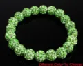 Green rhinestone disco ball shamballa bracelet stretch crystal beaded jewelry for women. - 5 Rows of Rhinestones / Size 4
