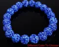 Blue rhinestone shamballa stretch bracelet detail view, sparkling crystal ball beads. - Size 8