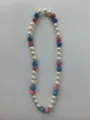 12mm pearl and colorful rhinestone bead Shamballa necklace in pink and blue - 197 / Approx. 44 Beads, Approx. 51cm (20 Inches)