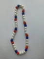 12mm Shambhala necklace with white pearls, blue and orange rhinestone clay beads - 200 / Approx. 44 Beads, Approx. 51cm (20 Inches)