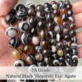 7A grade 14mm natural black eye agate round loose beads for DIY jewelry making - 10mm (Approx 37 Pcs) / 7A Natural Black Eye Agate