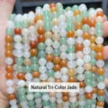 Natural jade chalcedony beads strands in white green and orange colors for DIY jewelry - 4mm (Approx 90 Pcs) / Natural Three-Color Jade