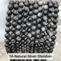 Hochwertige 7A natürliche Silber-Obsidian-Rundperlen mit schönem reflektierendem Glanz - 6mm (ca. 60 Stk.) / 7A Natürlicher Silberobsidian
