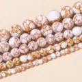 White crackle turquoise loose round beads in multiple sizes for DIY jewelry making - 6mm (Approx 60 Beads/Strand) / White with Gold Veins