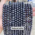 Natürliche Iolith dunkelblaue Rundsteine für DIY Schmuckherstellung und Armbänder - 4mm (ca. 90 Stk.) / Natürlicher Iolith