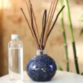 Blue mosaic glass reed diffuser set with natural sticks and refill liquid bottle, home decor. - Dark Blue Bottle Gift Box Set / Gardenia 100ml