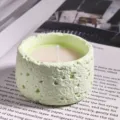 Handmade textured green scented soy wax candle in minimalist ceramic holder for bedroom. - Small Lemon
