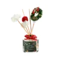 Set de difusor de aroma navideño con botella de vidrio y varillas decorativas florales. - Difusor de aceites esenciales - Pino perenne y noche de paz (Cedro del norte)