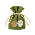 Green burlap sachet bag with floral decor, cute drawstring design for home wardrobe and car aroma. - Vanilla