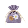 Purple fabric drawstring sachet bag with flower and blessing tag for home wardrobe car decor. - French Lavender