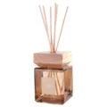 Diffuseur de parfum carré en verre avec bouchon en bois et tiges naturelles pour la maison. - Flacon ambré - Bois d'ébène et santal / 500ml