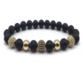 Matte black bead bracelet with gold metal balls and micro pave cubic zirconia beads for men. - Color 3